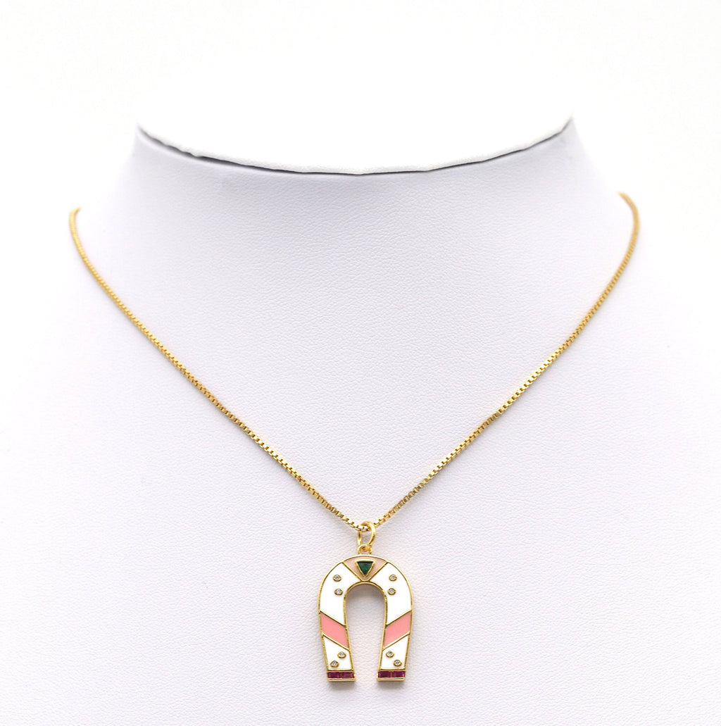 CZ Enamel Horseshoe Charm, Sku#Z1447