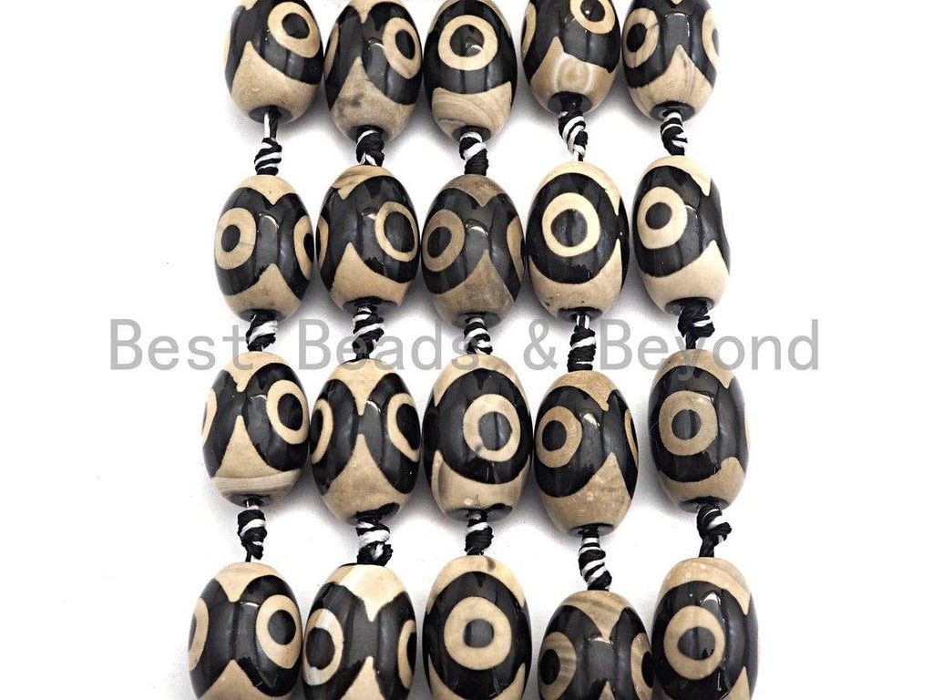 1pc/12pc Tibetan Barrel Agate Beads, Dzi Barrel Shape White Black Eye beads, Tibetan Eye Agate Beads, 15x20mm, sku#U531