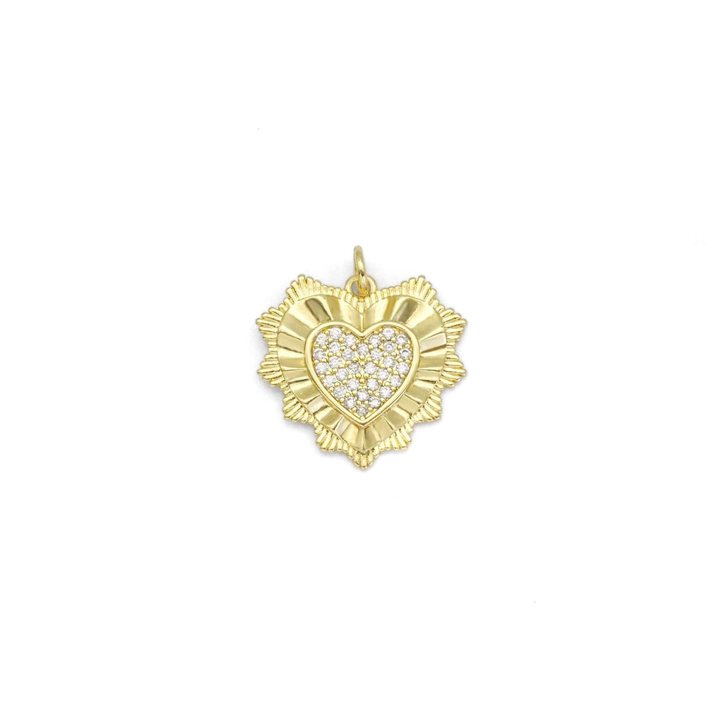 Clear CZ Spike Gold Heart Charm, Sku#Z1470