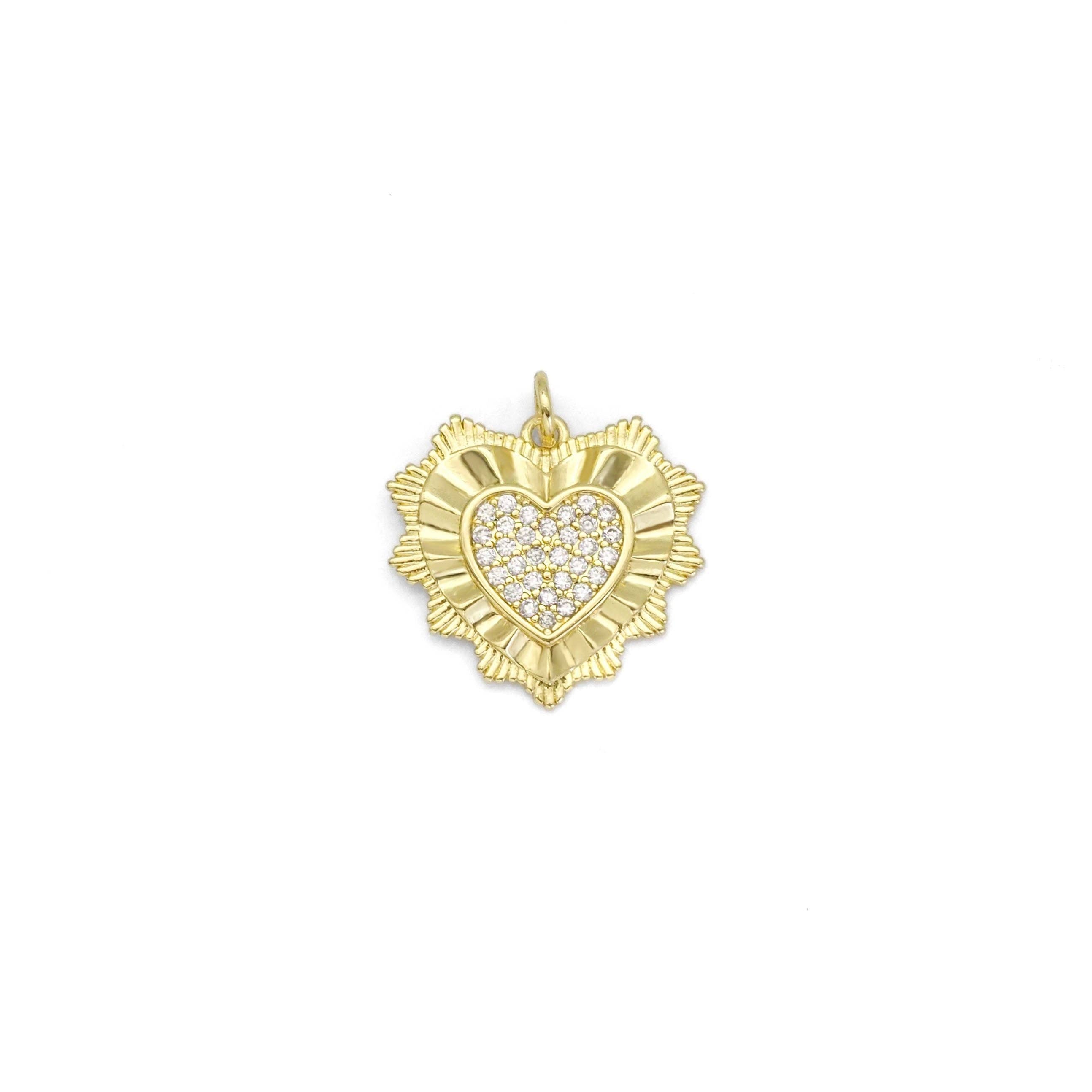 Clear CZ Spike Gold Heart Charm, Sku#Z1470