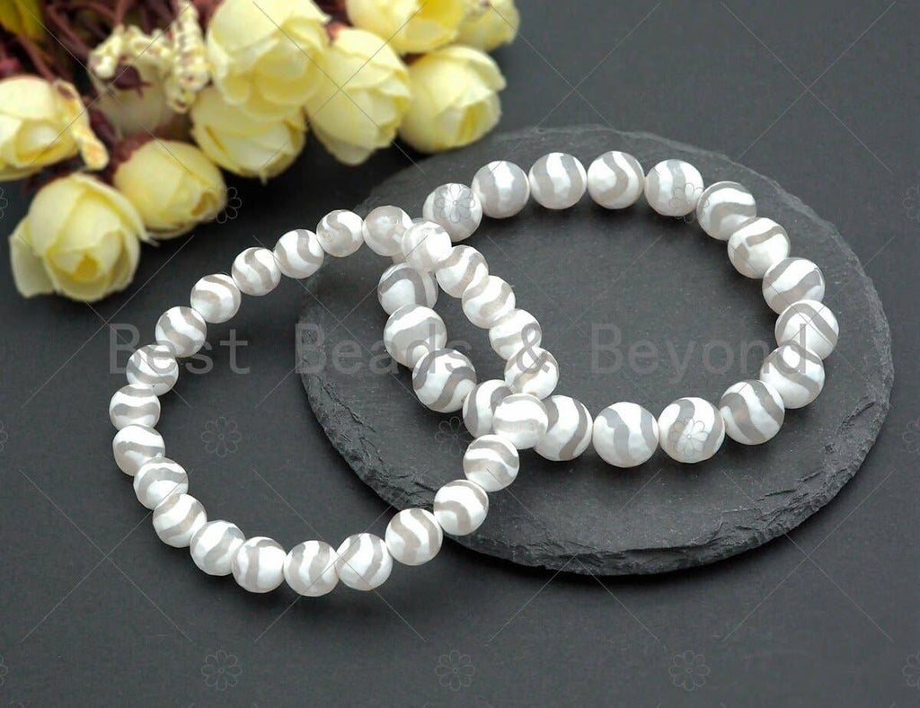 Natural White Tibetan Agate Stretchy Bracelet