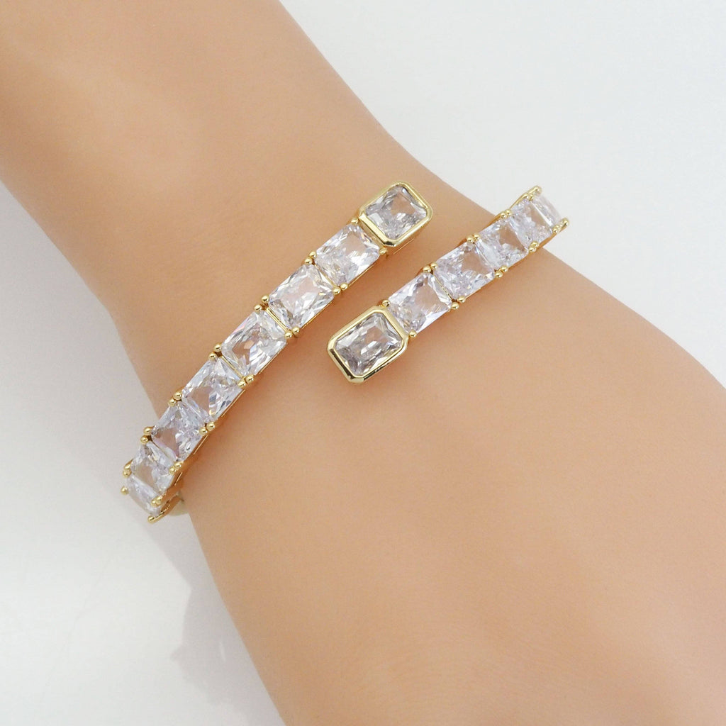 Gold Silver Baguette CZ Wrap Adjustable Bracelet, Sku#LX371