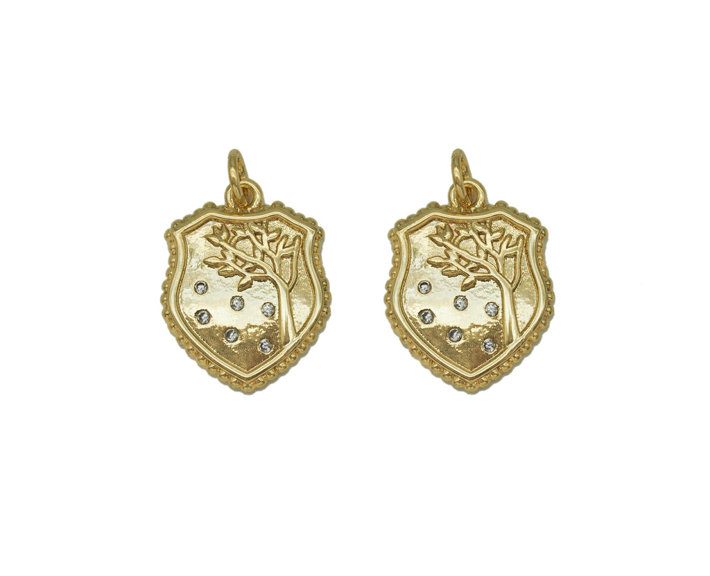 CZ Gold Tree On Shield Charm, Sku#F1479C