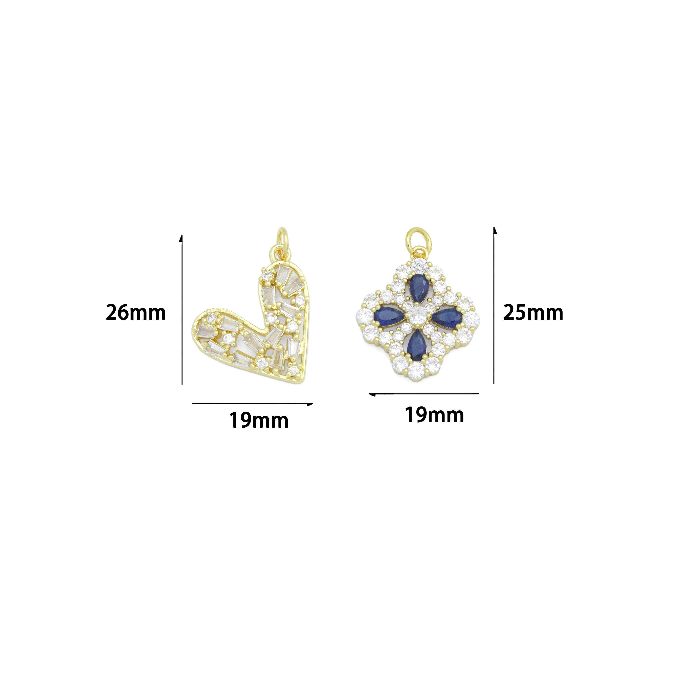 Baguette CZ Heart blue stone flower Charm Pendant,Sku#A496