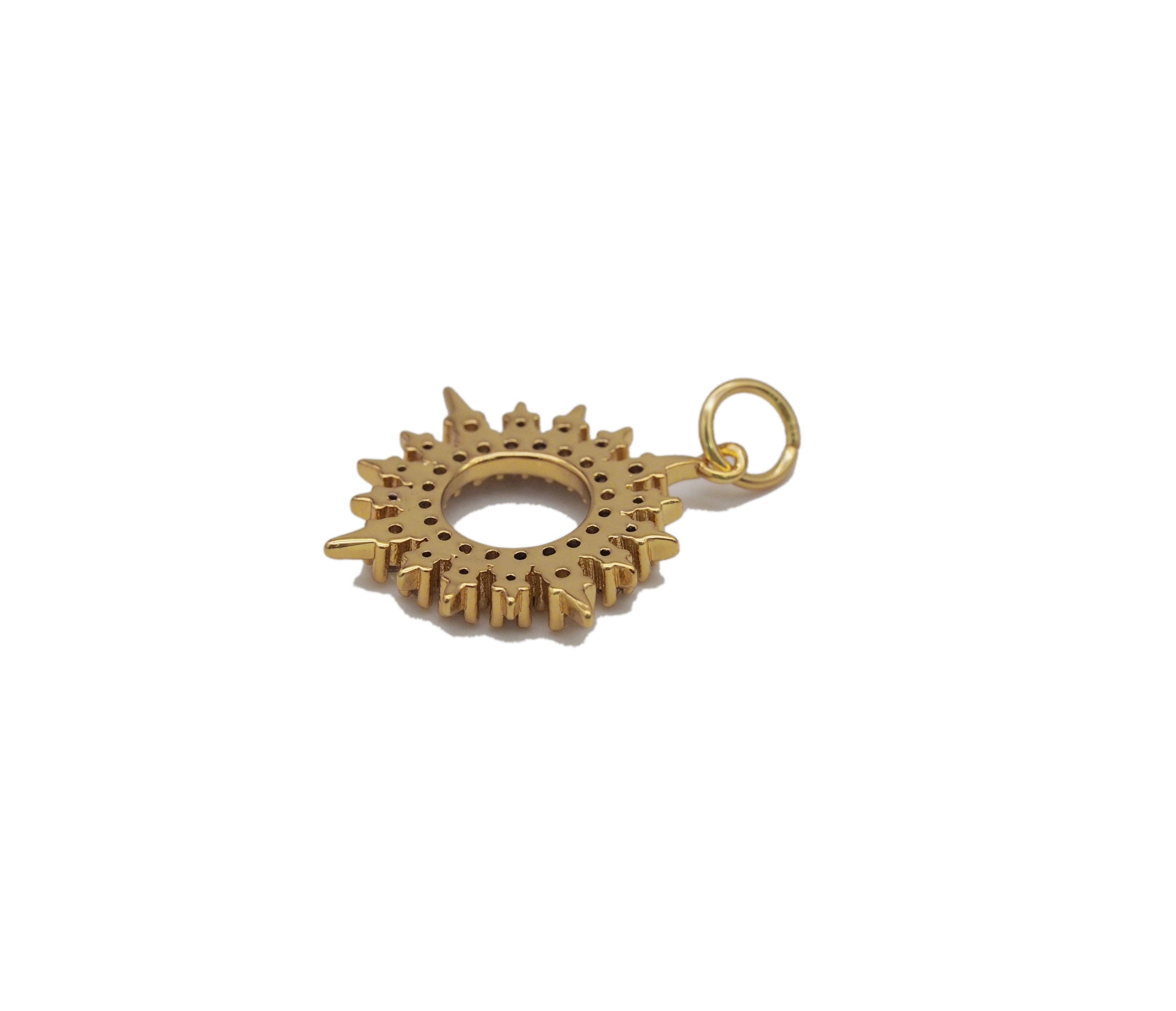 Gold CZ Pave Hollow out North Star Charm, Sku#Y739