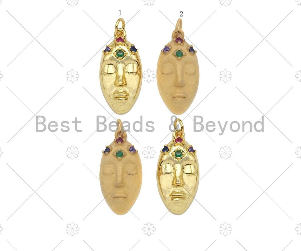 Colorful CZ Micro Pave Oval Face Mask Shape Pendant,18K Dainty/Matt Gold Charm, Necklace Bracelet Charm Pendant,12x24mm,Sku#Z1312