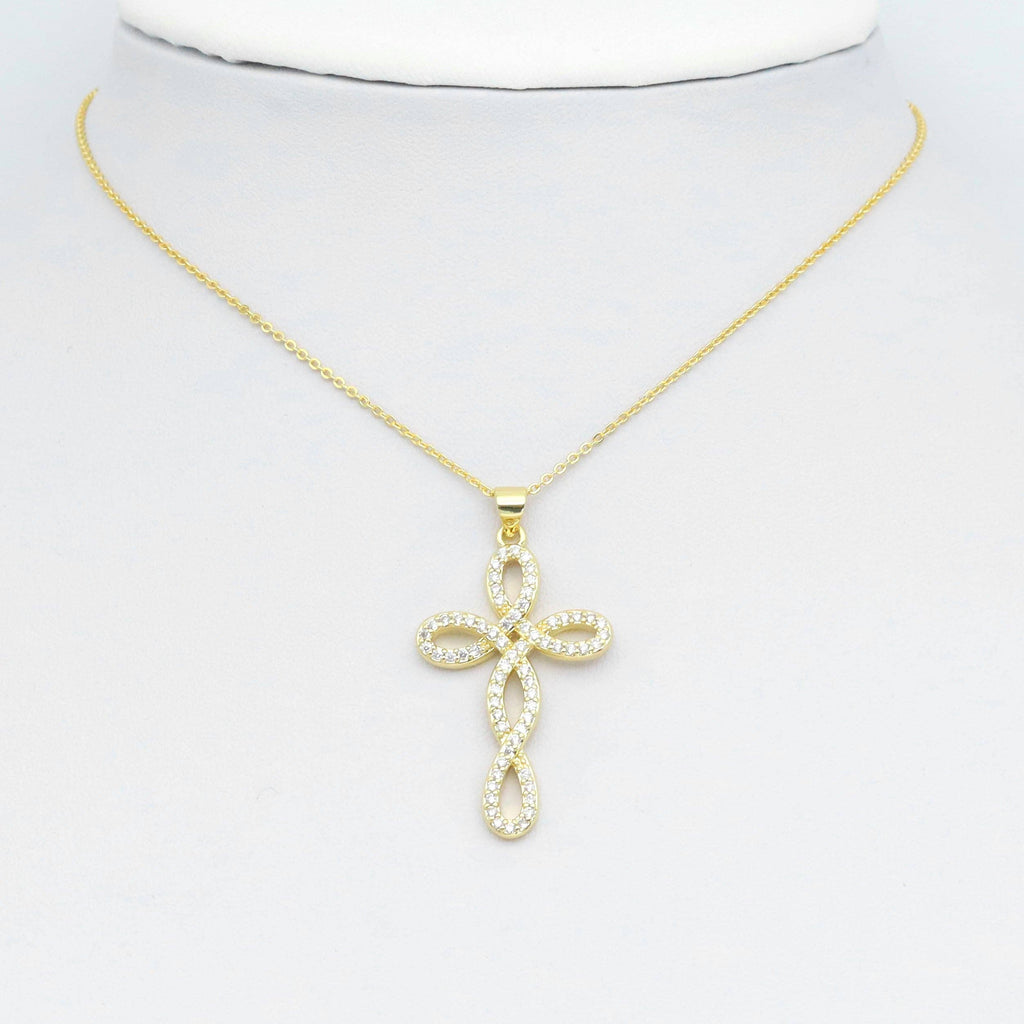 Gold Silver Clear CZ Flower Cross Charm Pendant, Sku#LD631