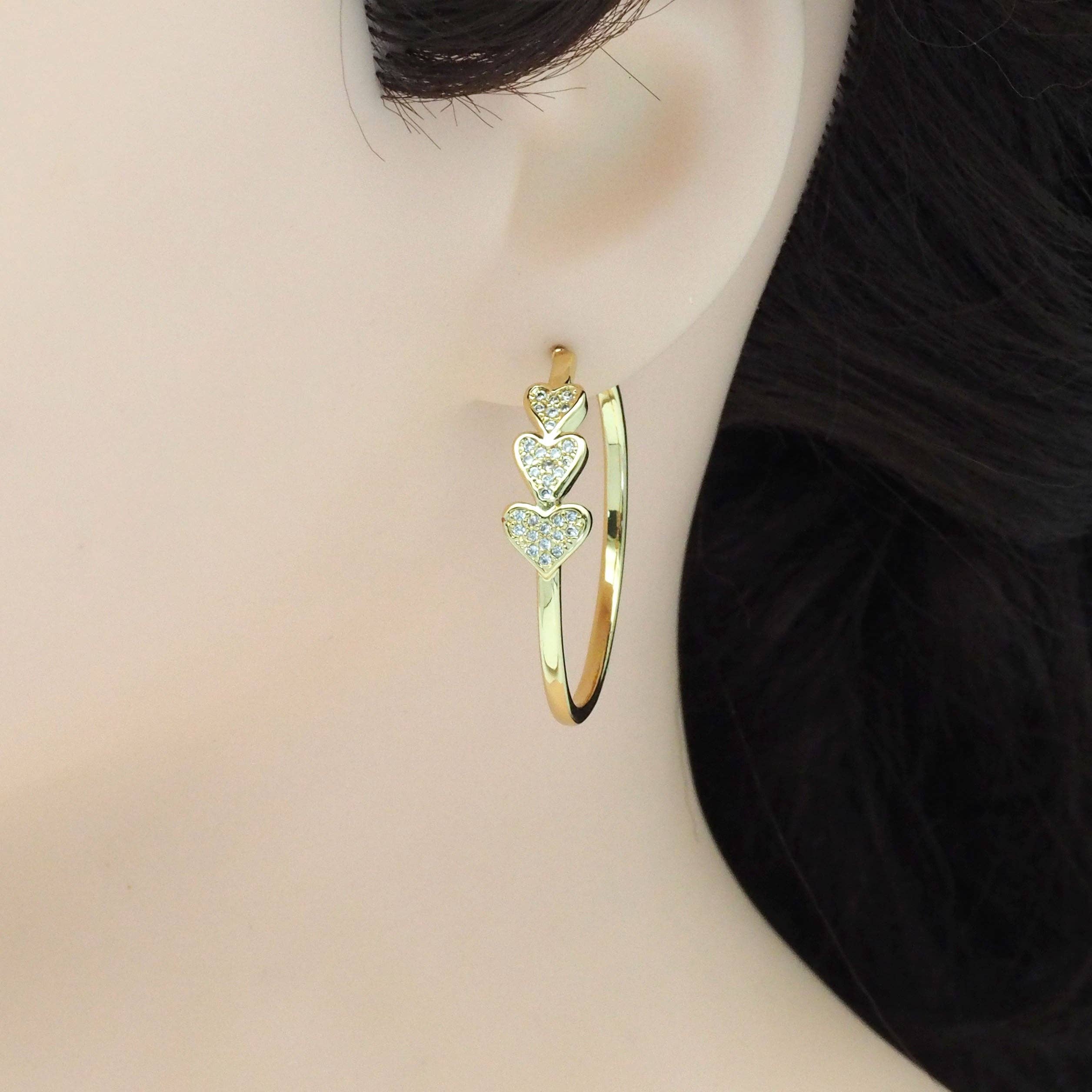 Clear CZ Gold Heart Hoop Earrings, Sku#LX257