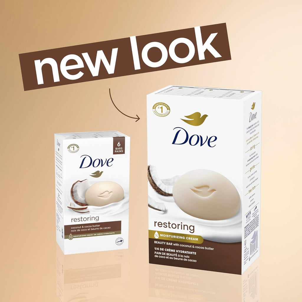 Pain de Toilette Dove Beauté Huile de Coco et Beurre de Cacao, 8 pains pour une peau restaurée, nourrit la peau 106 g