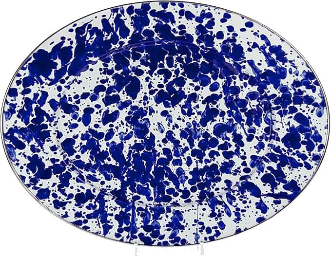 Golden Rabbit Enamelware - 12 x 16 Oval Platter (Cobalt Swirl)