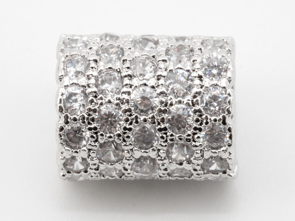 CZ Micro Pave European Big Hole 10x12mm Tube/Cylinder Beads, Silver/Gold/Rose Gold/Black Tone, 10x12mm, SKU#N40