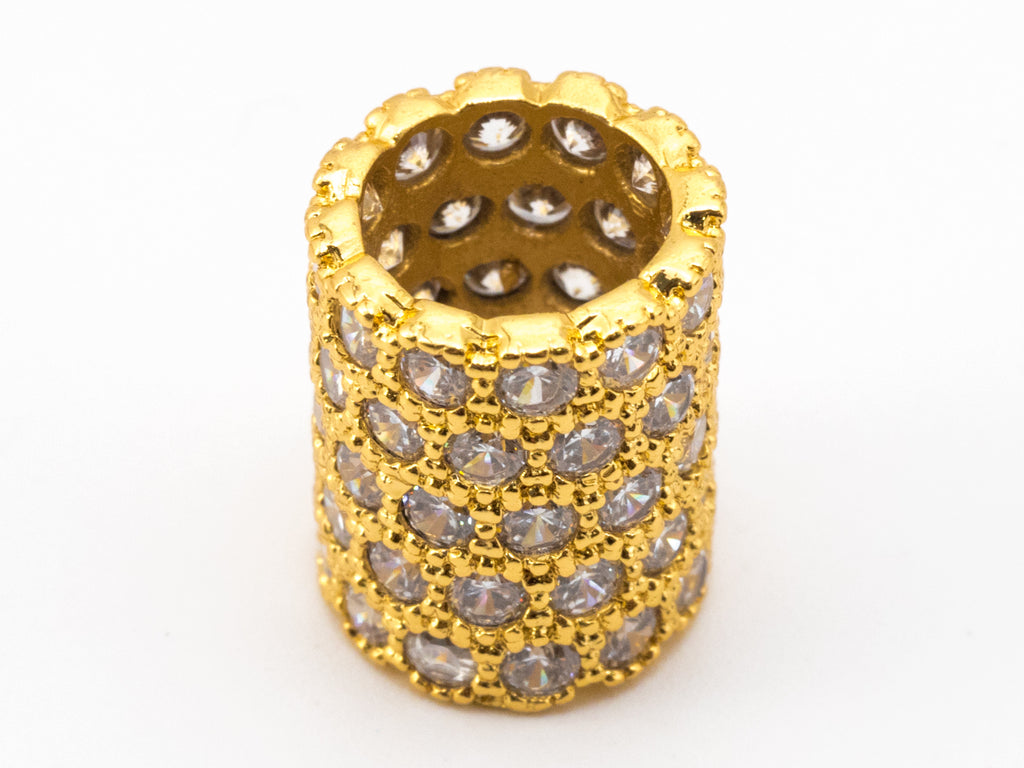 CZ Micro Pave European Big Hole 10x12mm Tube/Cylinder Beads, Silver/Gold/Rose Gold/Black Tone, 10x12mm, SKU#N40