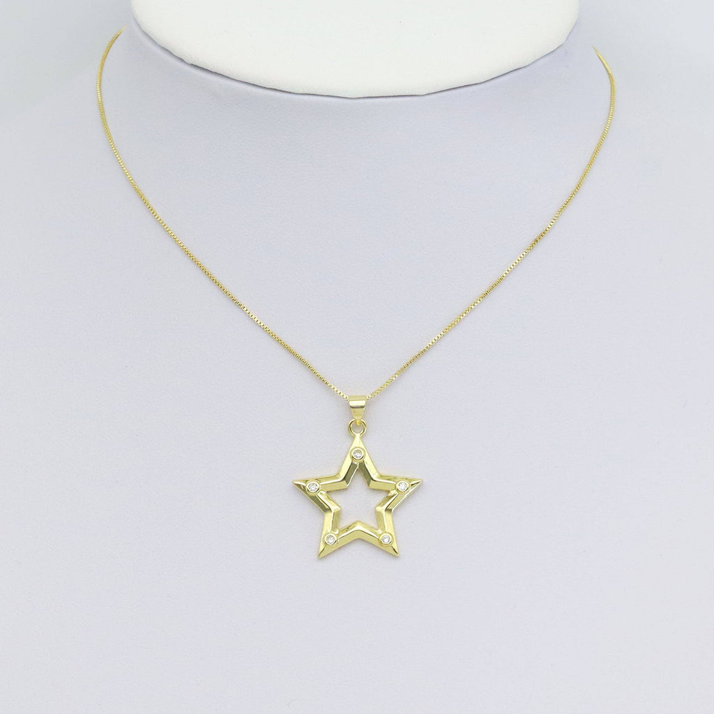 CZ Gold Five Point Star Frame star Charm, Sku#LK911