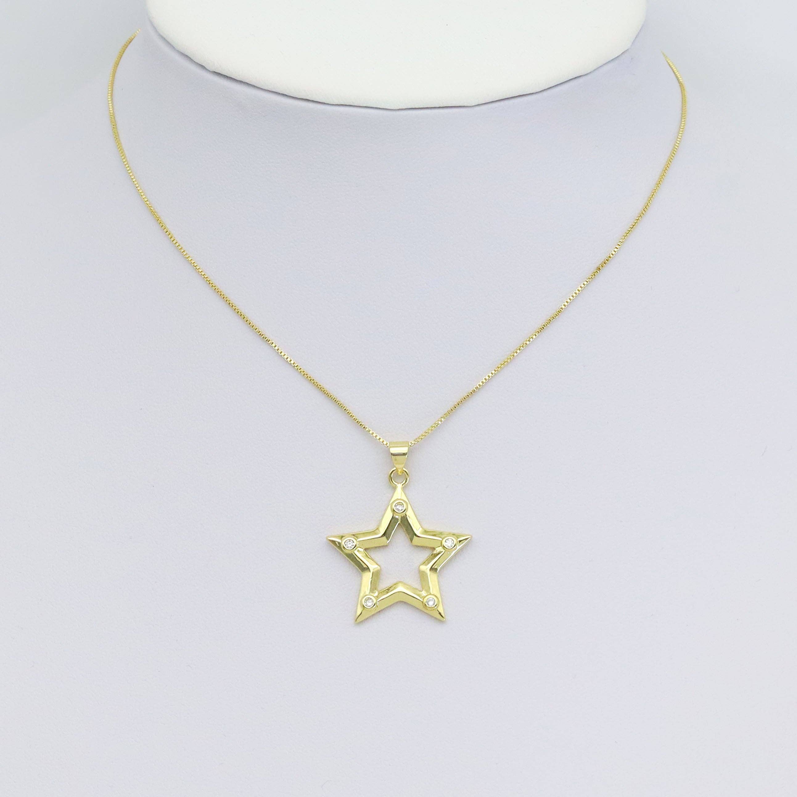 CZ Gold Five Point Star Frame star Charm, Sku#LK911