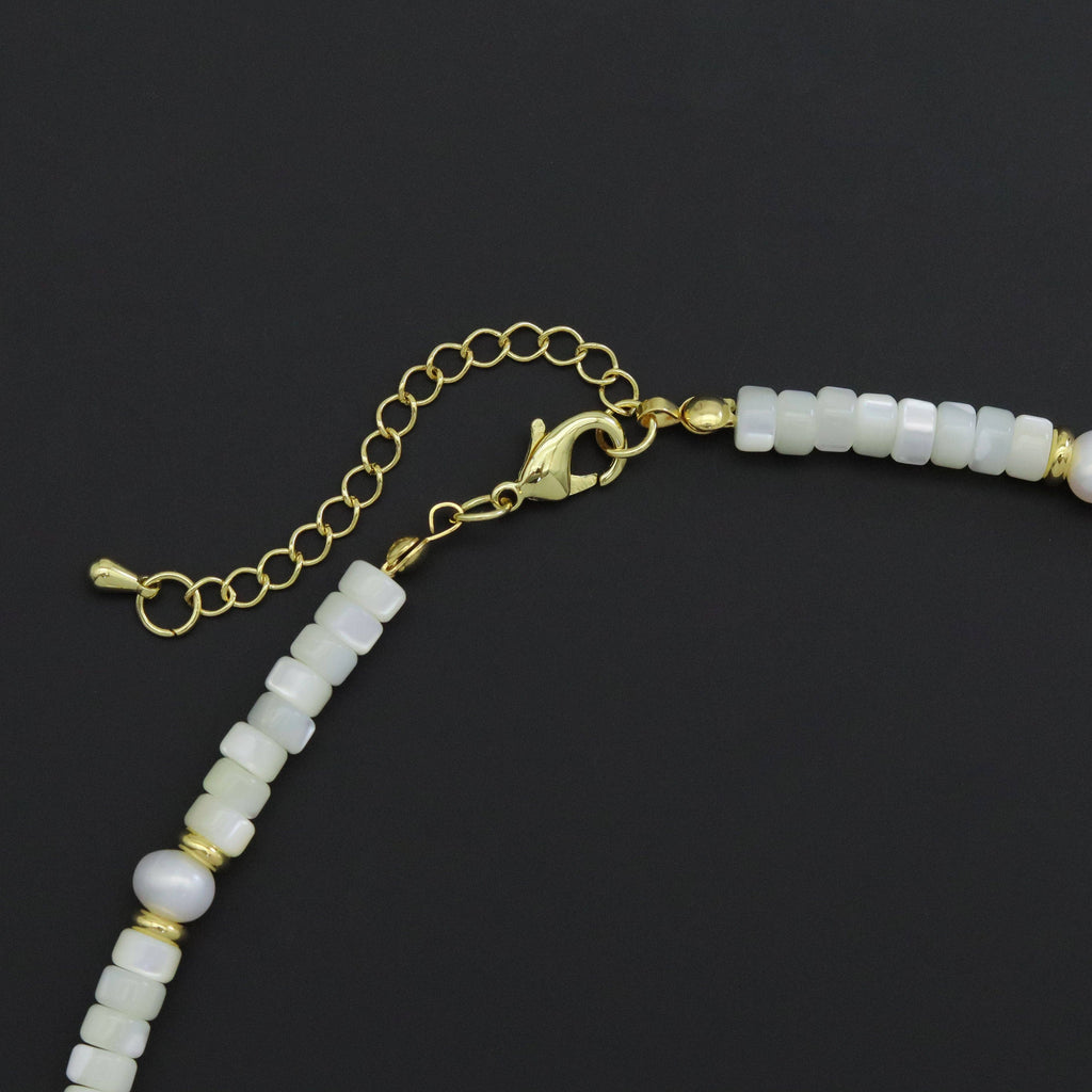 Natural Mother of Pearl Heishi Beads with Gold spacer neckla