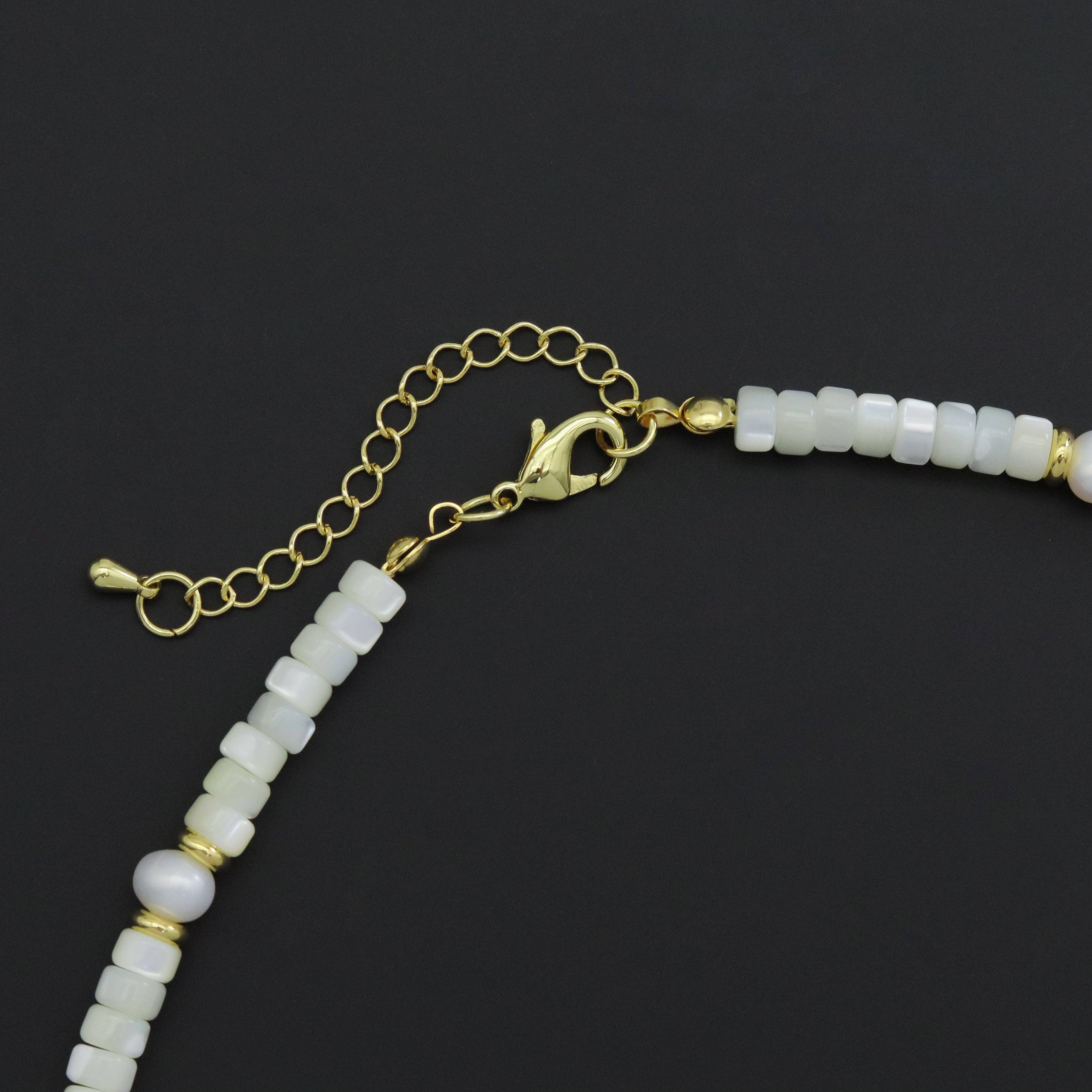 Natural Mother of Pearl Heishi Beads with Gold spacer neckla
