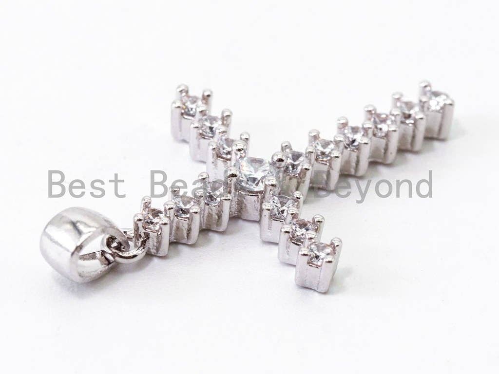 CZ Micro Pave Cross Pendant/Charm, Clear Cubic Zirconia Pave Charm, Silver/Gold/Rose Gold/Black Plated, 15x21mm, sku#Y27