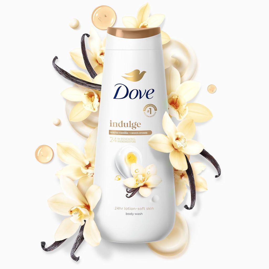 Gel douche Dove Indulge Vanille Chaude + Crème Douce pour une peau hydratée et douce 20 FO