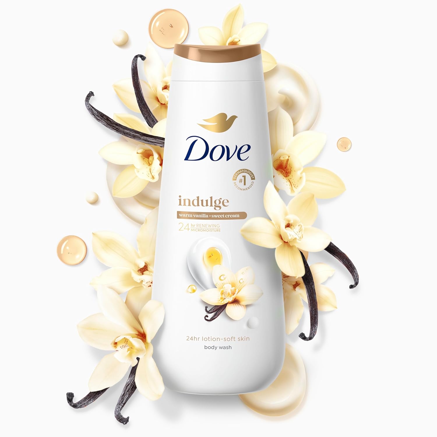 Gel douche Dove Indulge Vanille Chaude + Crème Douce pour une peau hydratée et douce 20 FO