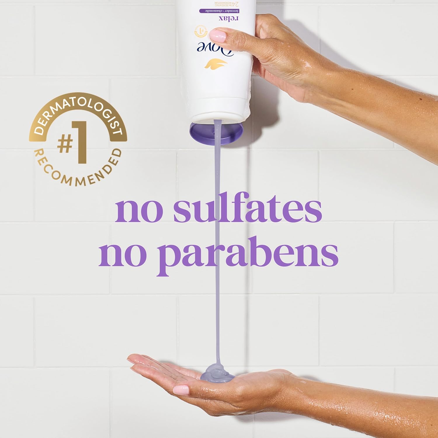 Gel douche Dove avec pompe, huile de lavande et camomille relaxantes, lot de 3 pour une peau régénérée et saine, nettoyant doux pour la peau avec MicroMoisture régénérant 24h, 867 g