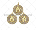 Gold Filled New York Yankees Logo On Round Cion Shape Pendant, 18K Gold Filled Medallion Charm,Necklace Bracelet Charm,20x22mm,Sku#F1399