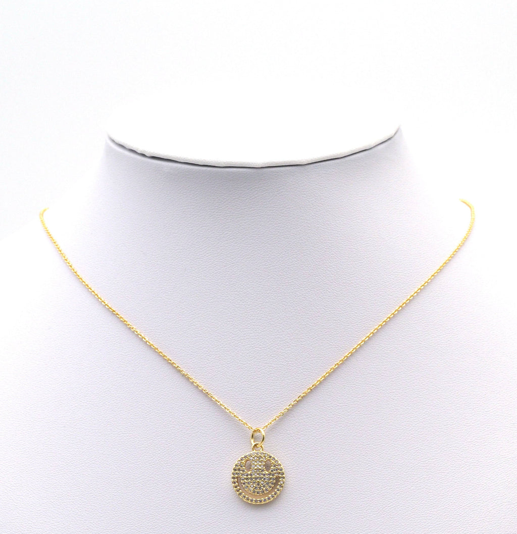 CZ Gold Smiley Face Charm, Sku#LX177