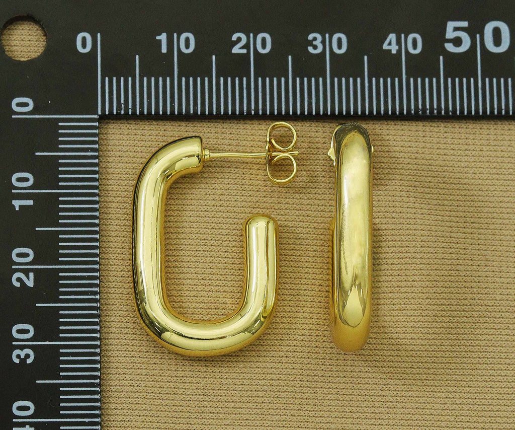 Gold Rectangle Huggie Earrings, Sku#J347