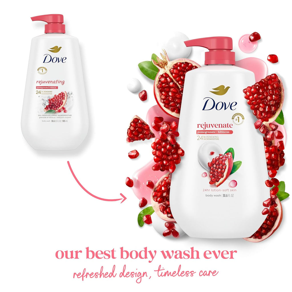 Pain lavant Dove au marc de pompe, grenade et hibiscus pour une peau douce et hydratée pendant 24 h, nettoyant hydratant pour la peau sans sulfates ni parabènes 30,6 oz