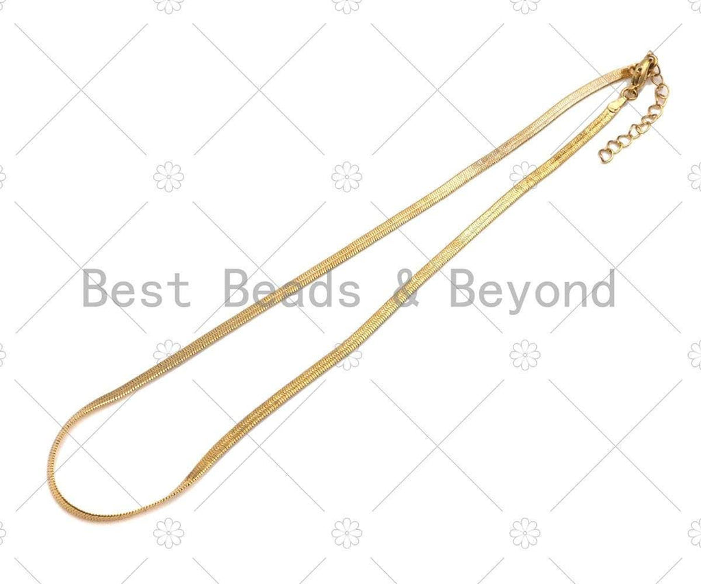 3mm/5mm wide Herringbone Chain Necklace, 18'', Sku#M383
