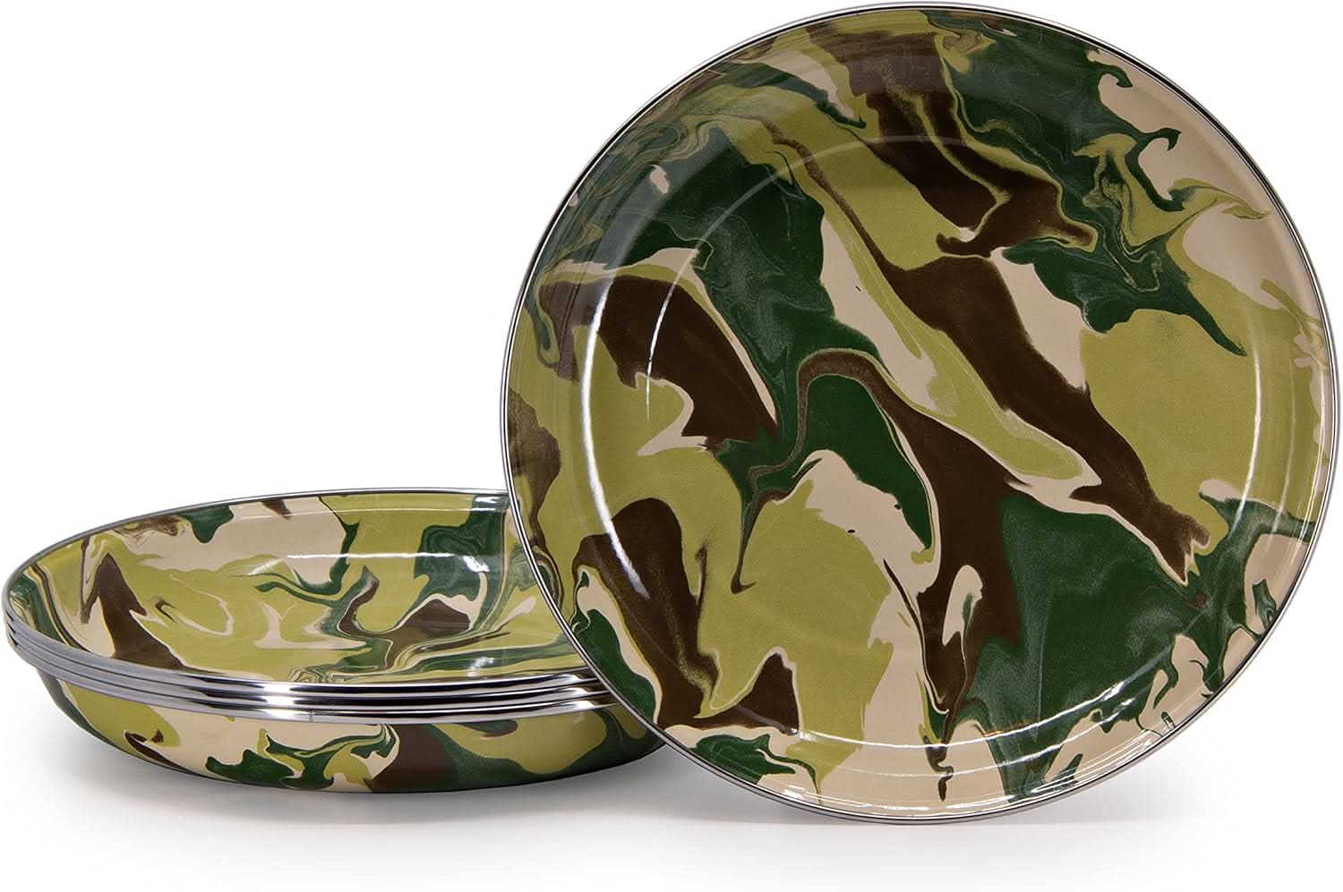 Golden Rabbit Enamelware - Set of 4-10" Pasta Plates (Camouflage)