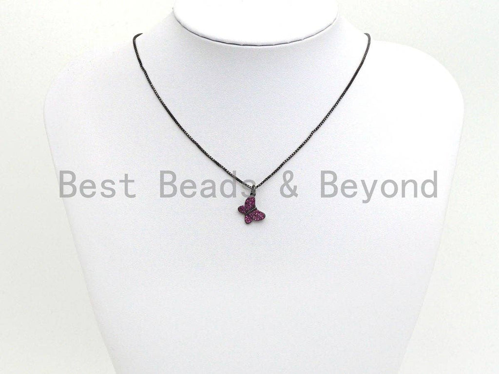 Fuchsia CZ Micro Pave Butterfly Pendant/Charm,Cubic Zirconia Paved Charm, Necklace Bracelet Charm Pendant,7x9/10x13mm,sku#X139