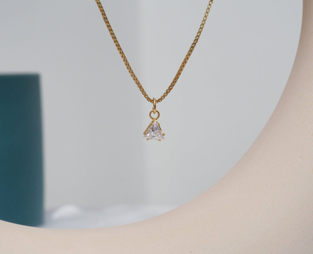 Gold Silver CZ Triangle Shape Charm, Sku#Y675