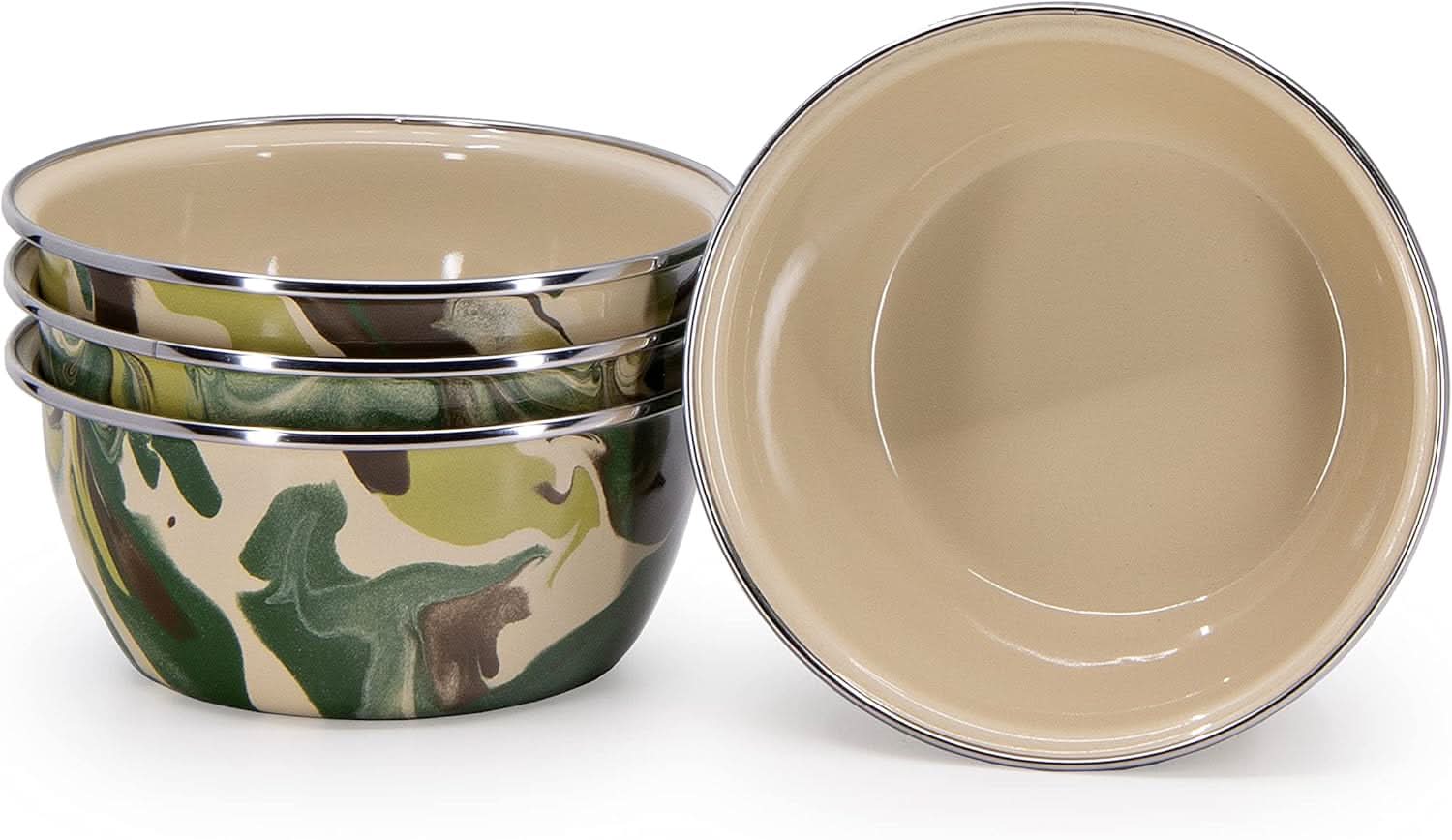 Golden Rabbit Enamelware - Set of 4 - 3cup Salad Bowls (Camouflage)