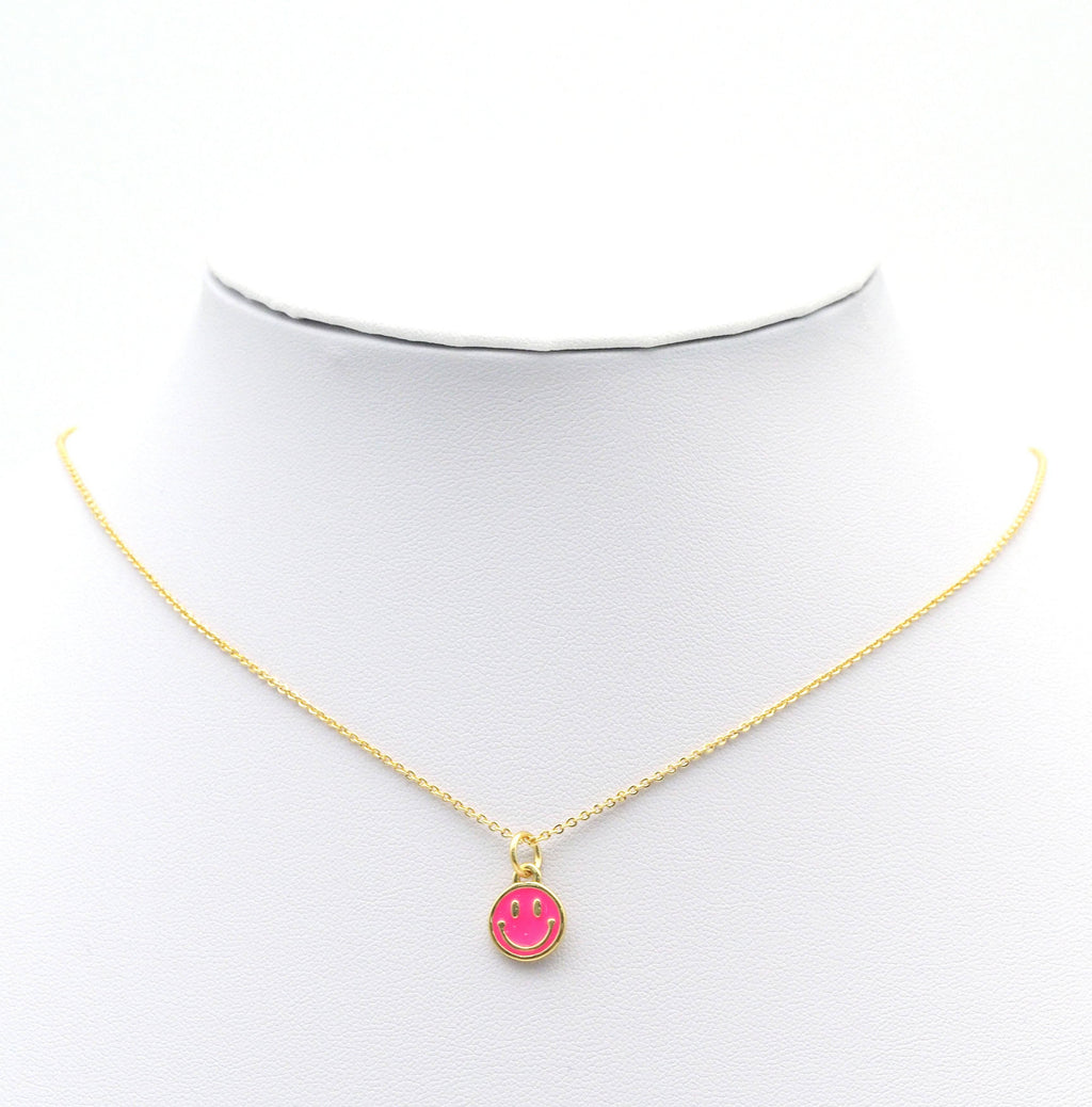 Colorful Enamel CZ Gold Cute Smile Face Charm, Sku#LX141