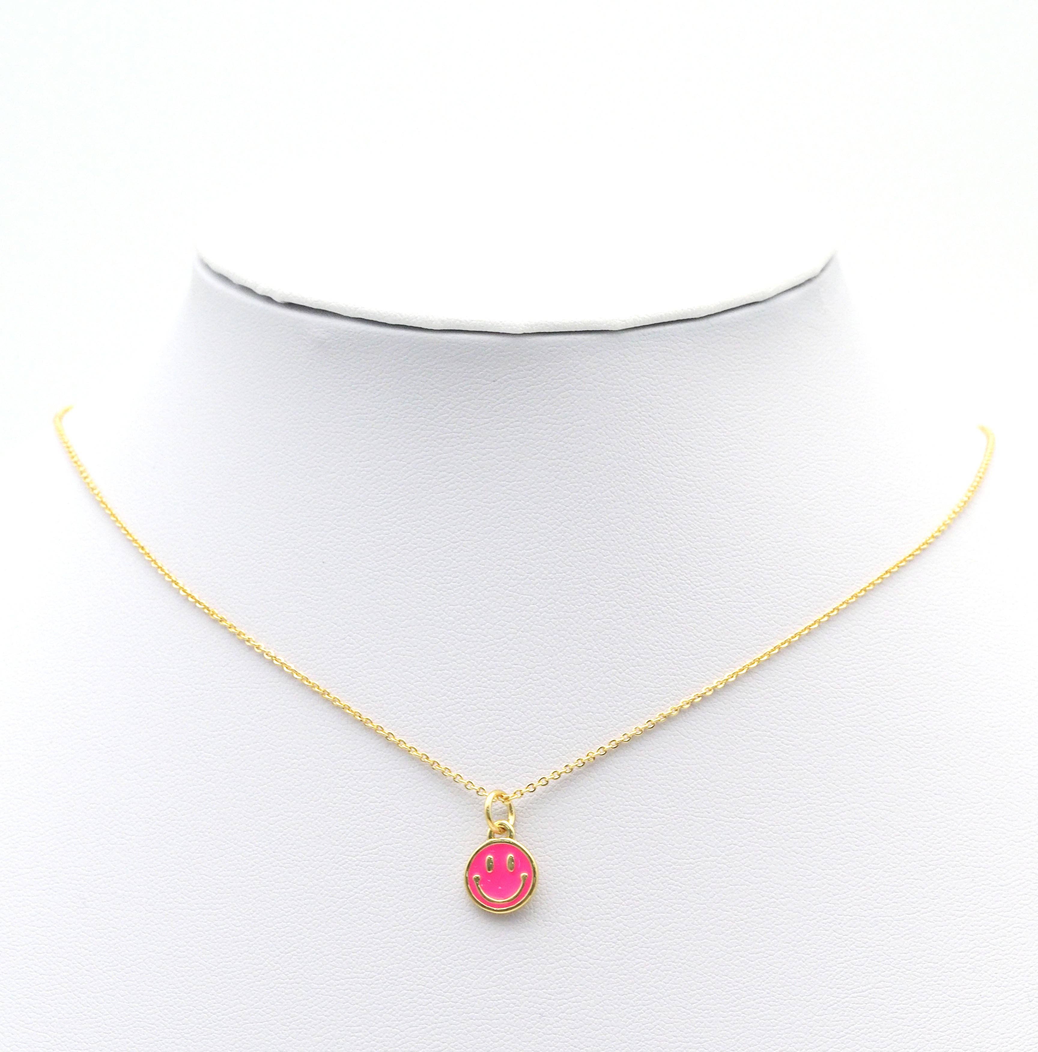 Colorful Enamel CZ Gold Cute Smile Face Charm, Sku#LX141