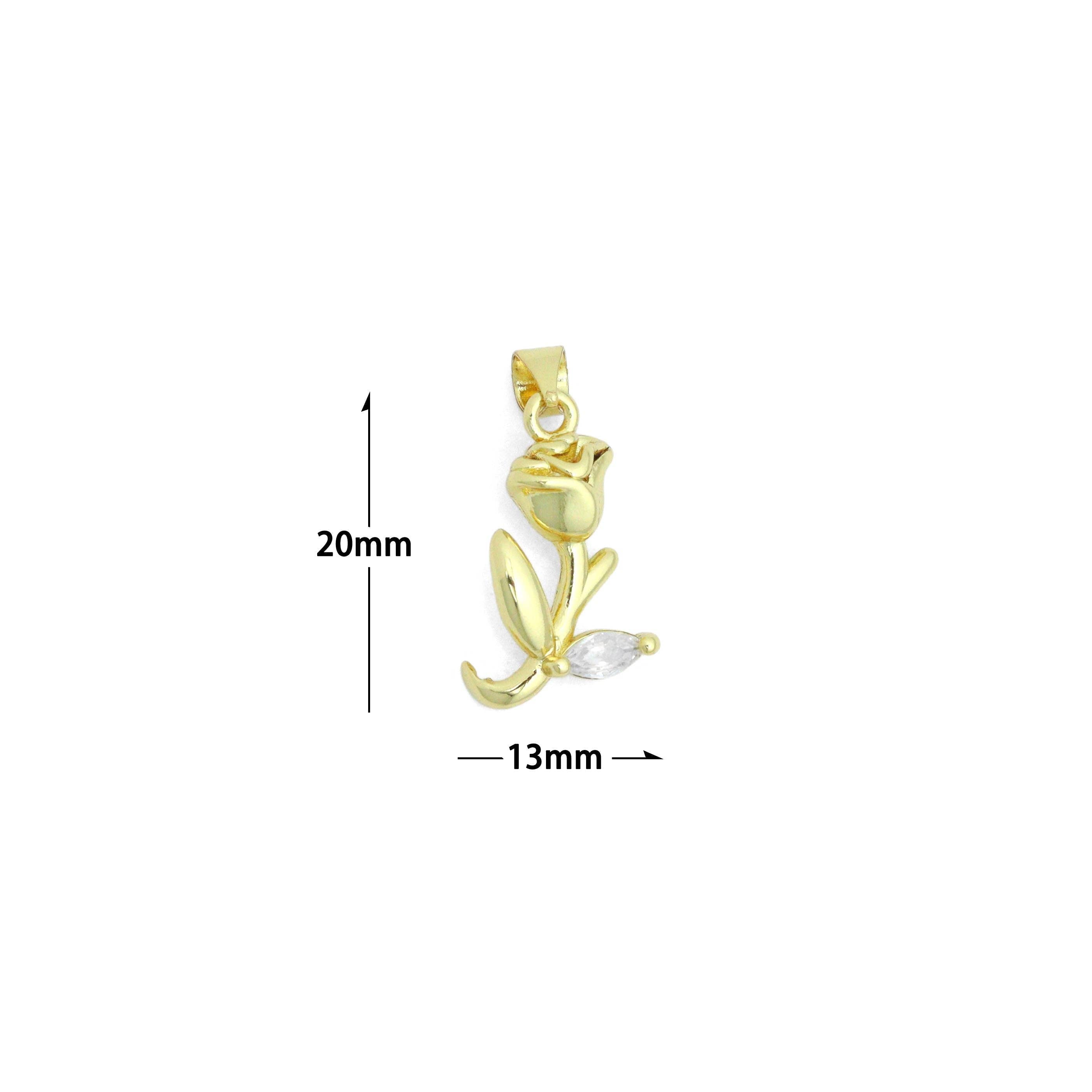 3D Gold Rose Flower Charm Pendant, Sku#LK1158