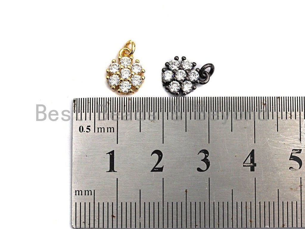 CZ Micro Pave Round Coin Shaped Flower Pendant/Charm, Cubic Zirconia Pendant Charm,9x11mm,sku#F916