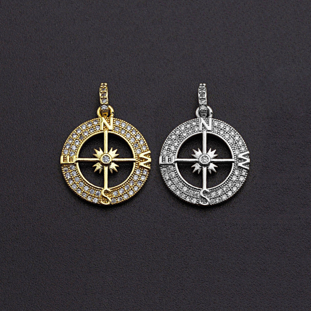 Clear CZ Micro Pave Hollow out Compass Pendant/Charm,Z458