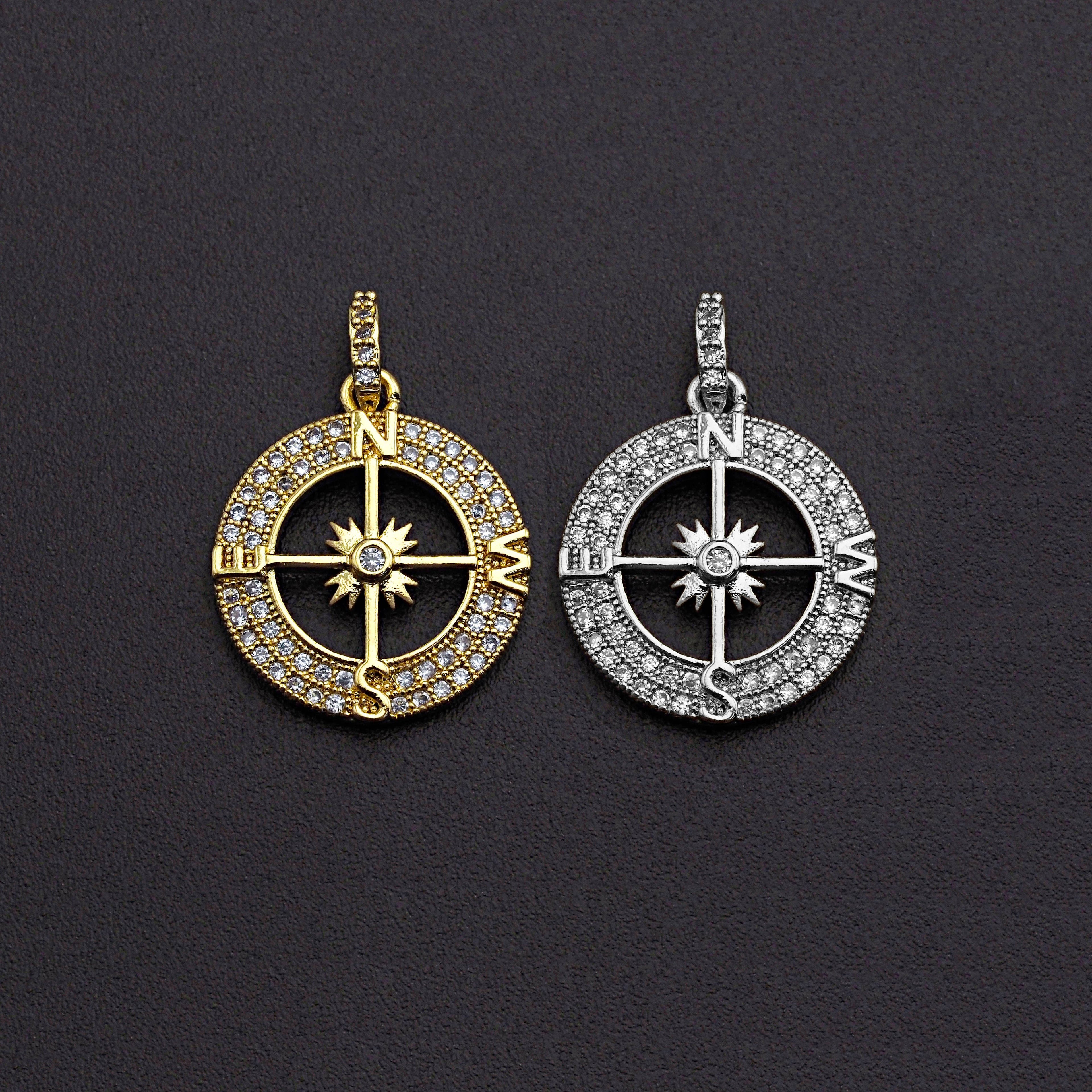 Clear CZ Micro Pave Hollow out Compass Pendant/Charm,Z458