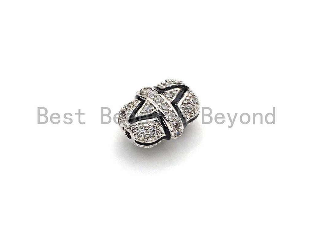 CZ Pave Barrel beads, Barrel Tube Cubic Zirconia Spacer Beads, Gold/Silver Finish, 9x11mm, sku#Z933