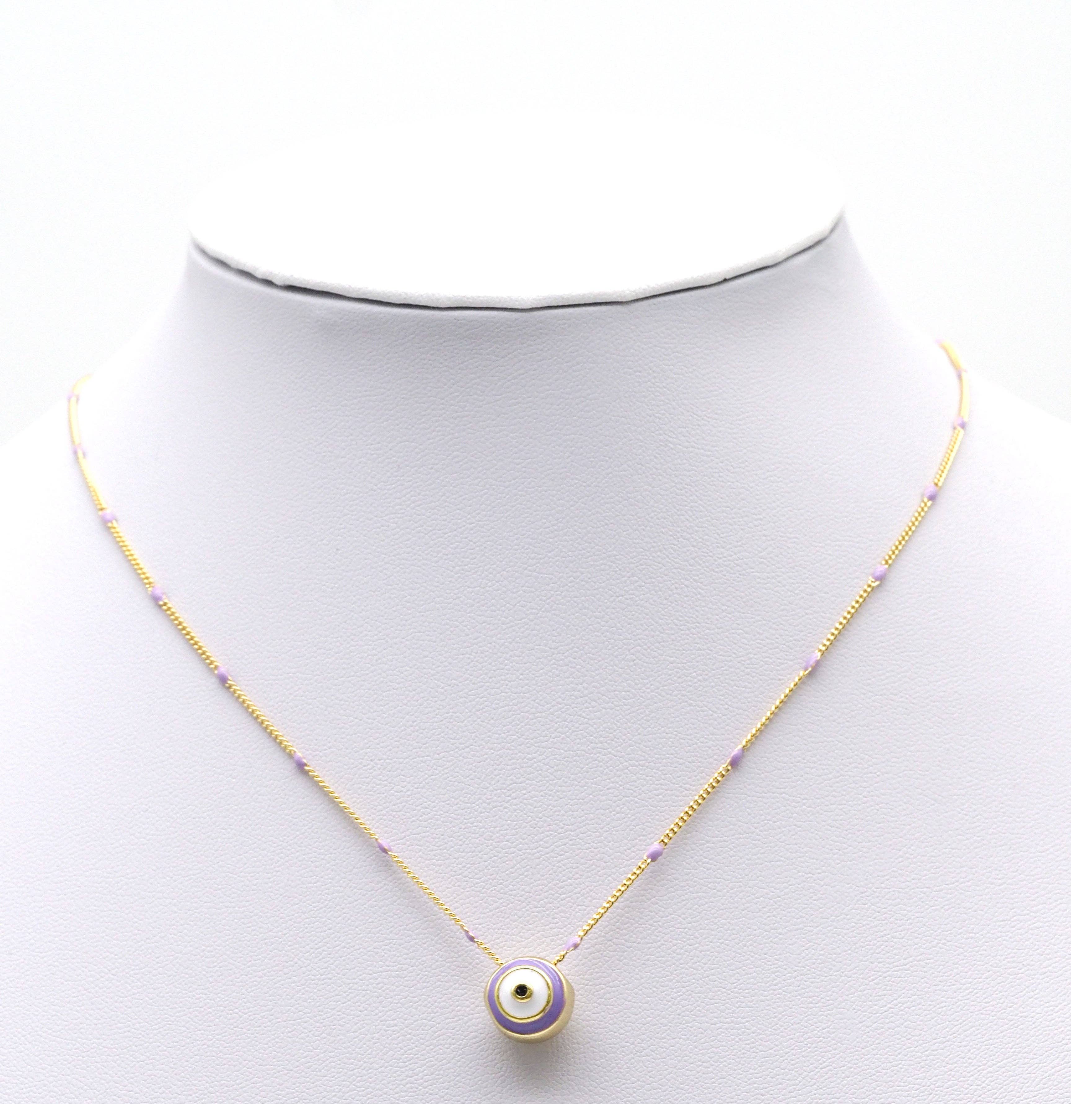 Gold Enamel Evil Eye Chain Necklace, sku#O113