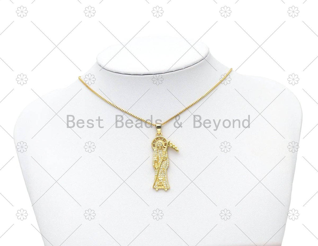 CZ Micro Pave Death Shape Pendant, 18K Gold Filled Grim Reaper Charm, Necklace Bracelet Charm Pendant, Sku#JL68