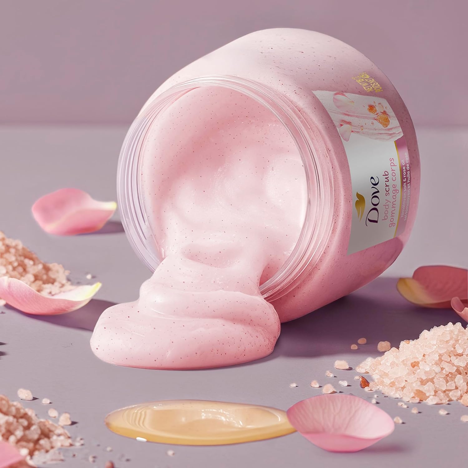 Gommage Corps au Sel Rose de l'Himalaya et à l'Huile de Rose Dove Exfolie et Nourrit en Profondeur pour une Peau Lisse et Éclatante 425 g