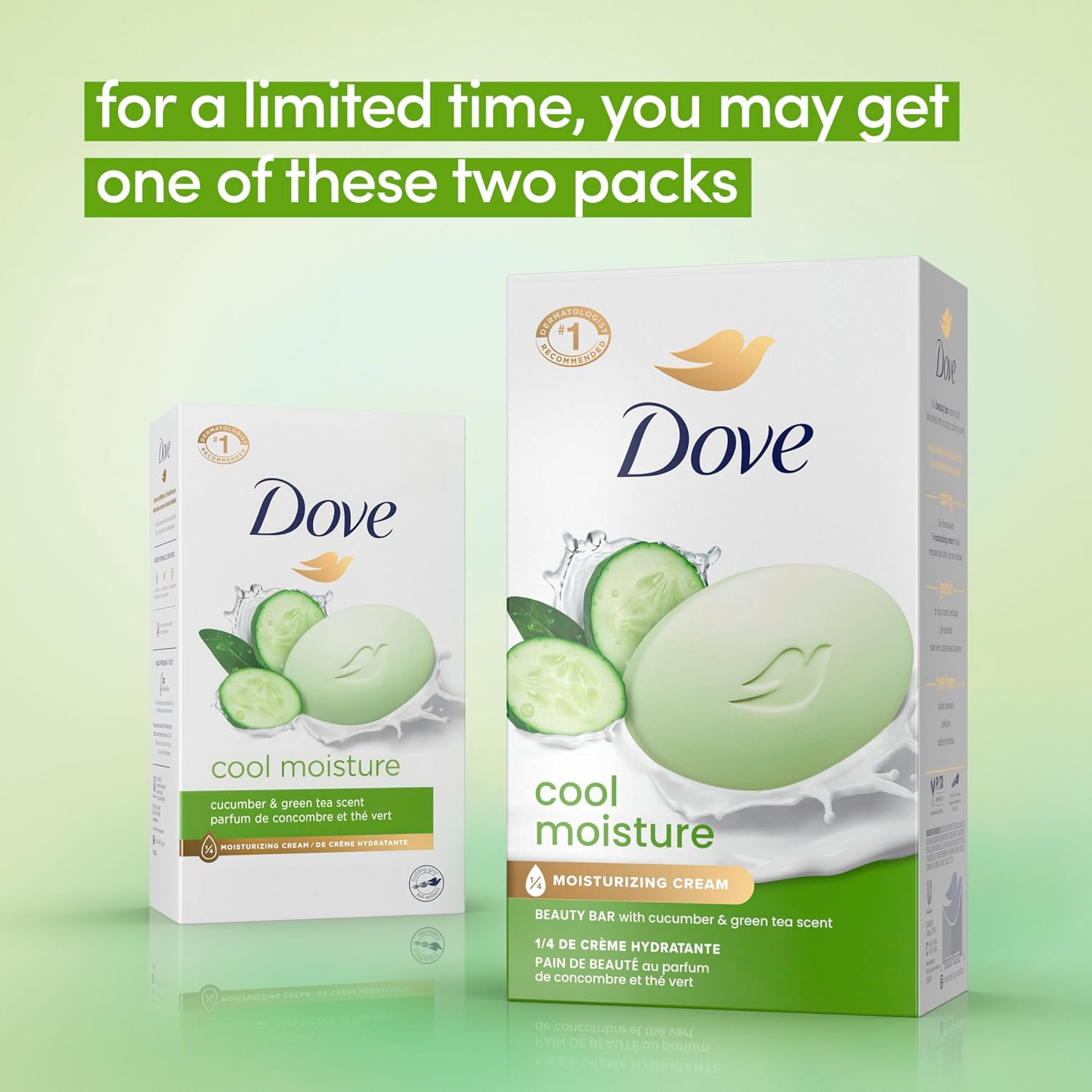 Pain de toilette Dove hydratation fraîcheur concombre et thé vert, 8 pains pour une peau rafraîchie, laisse la peau rafraîchie 106 g