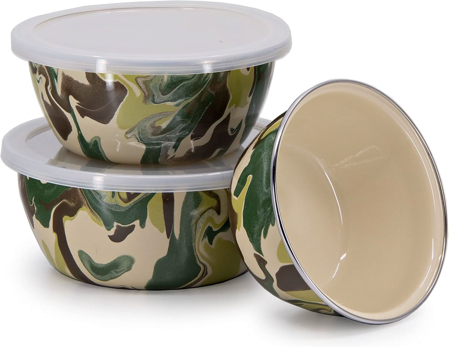 Golden Rabbit Enamelware - Set of 3 Nesting Bowls (Camouflage)