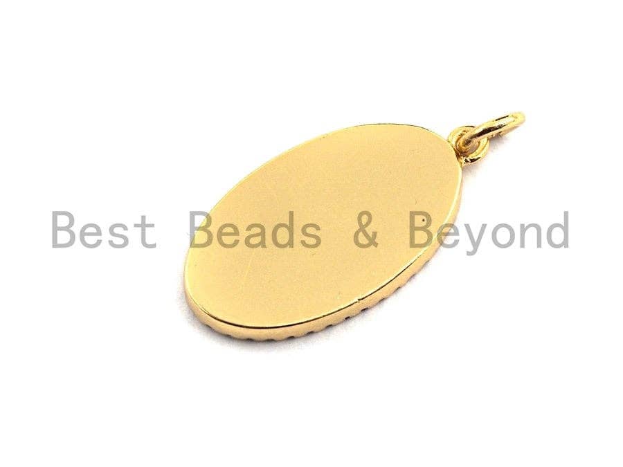CZ Pave Enamel Oval With Star And Moon Pendant, Gold/Silver, CZ Micro Pave Oil Drop Oval pendant,Enamel Jewelry,12x23mm,sku#Z401