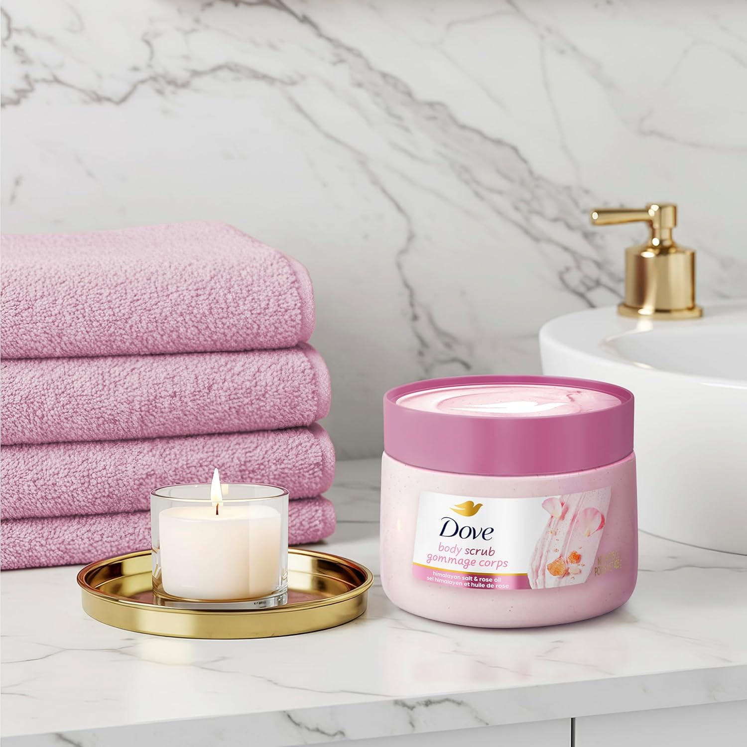 Gommage Corps au Sel Rose de l'Himalaya et à l'Huile de Rose Dove Exfolie et Nourrit en Profondeur pour une Peau Lisse et Éclatante 425 g