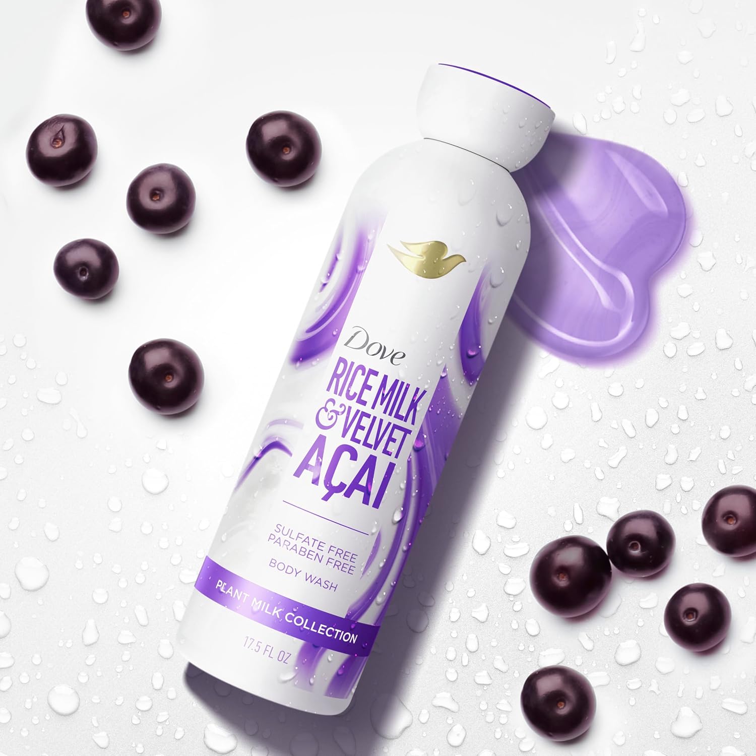 Gel Douche Crème Végétale Dove Açaï & Lait de Riz Pour Femme Pour une Peau Hydratée 517 ml