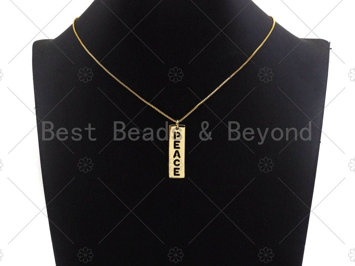 Hollow Out PEACE Bar Pendant, Gold/Silver/Rose Gold/Black Rectangle Dog Tag Pendant, DIY Jewelry Gift, 10x29mm, Sku#ML05