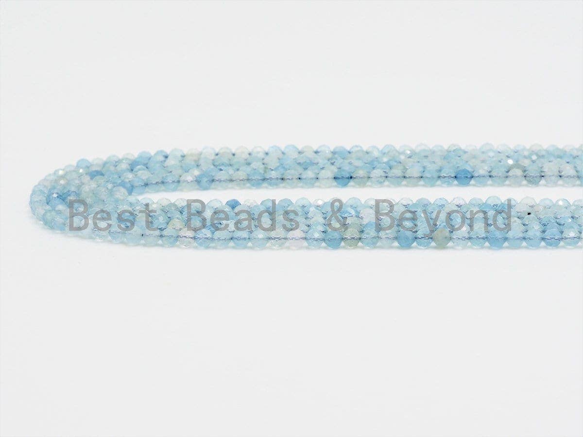 High Quality Natural Aquamarine Round/Rondelle beads, 3mm/4mm/3x4mm, Faceted Round/ Roundelle Gemstone Beads, 15.5inch strand, SKU#U421